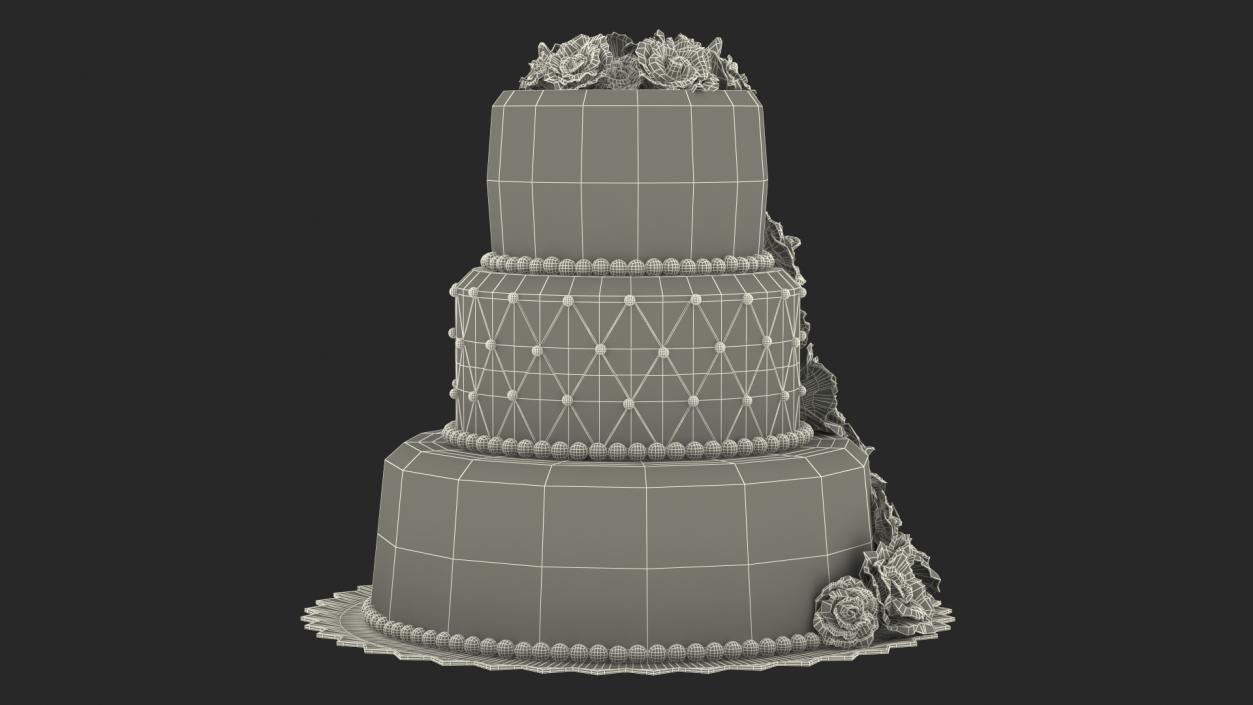 3D model Classic White Wedding Cake with Sugar Flowers