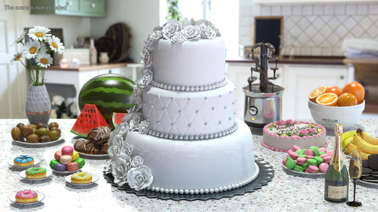 3D model Classic White Wedding Cake with Sugar Flowers