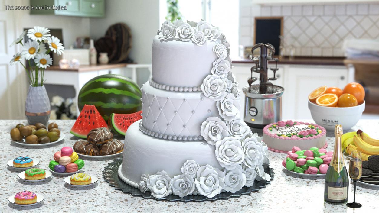 3D model Classic White Wedding Cake with Sugar Flowers