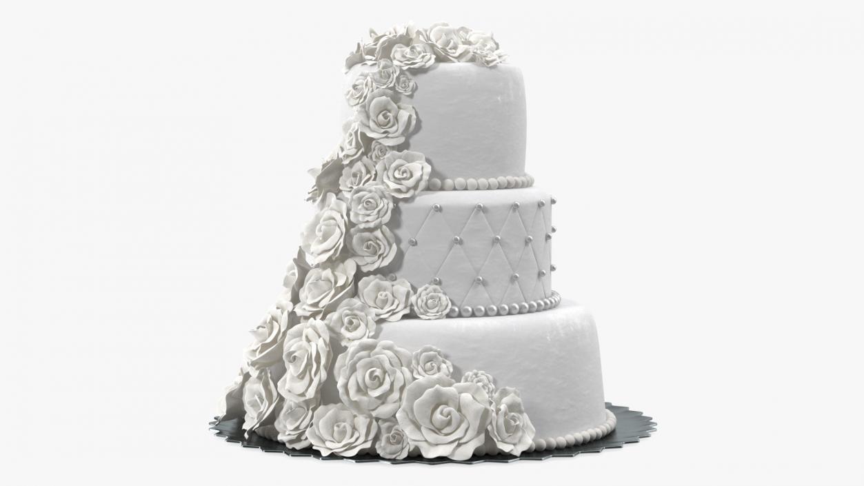 3D model Classic White Wedding Cake with Sugar Flowers