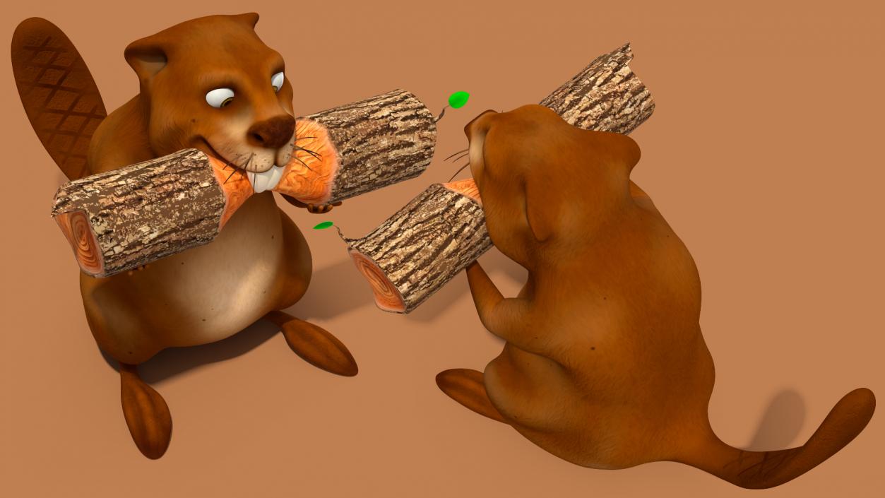 3D Cartoon Beaver with Log model