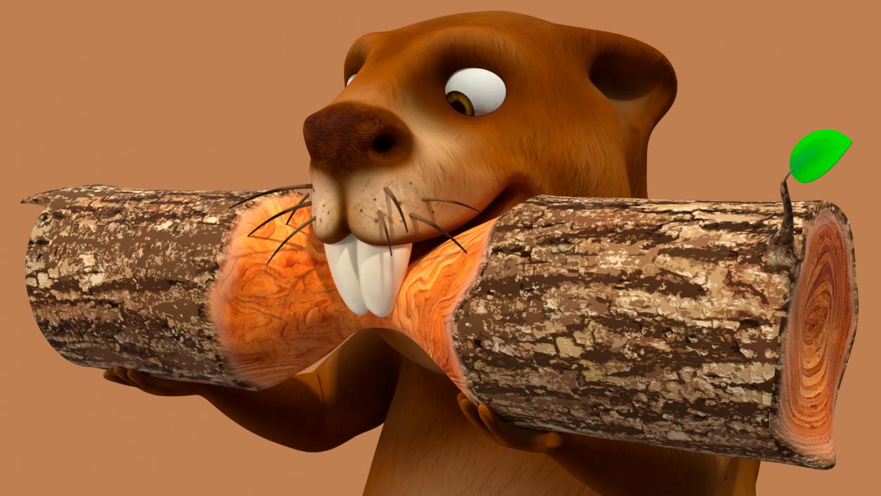 3D Cartoon Beaver with Log model