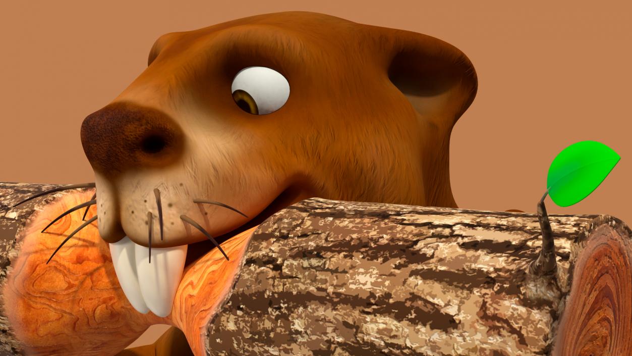 3D Cartoon Beaver with Log model