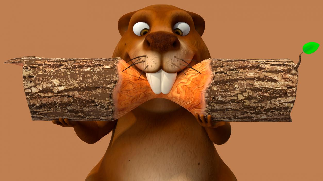 3D Cartoon Beaver with Log model