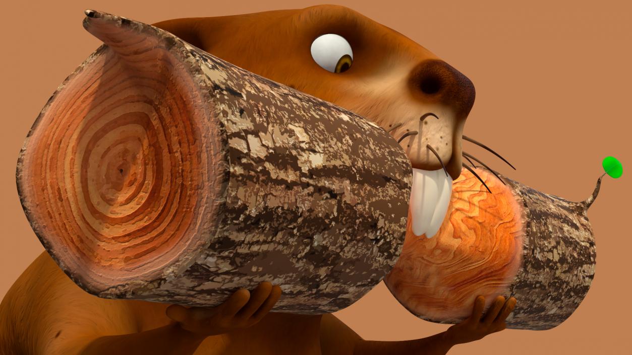 3D Cartoon Beaver with Log model