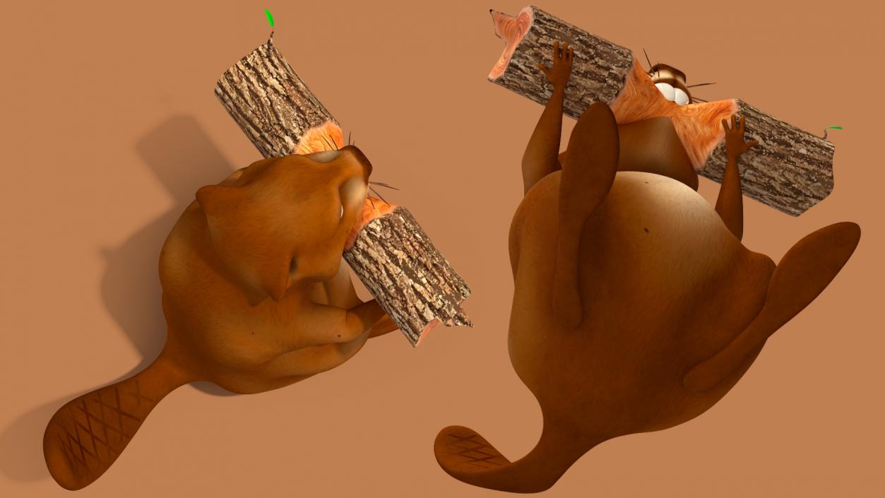 3D Cartoon Beaver with Log model