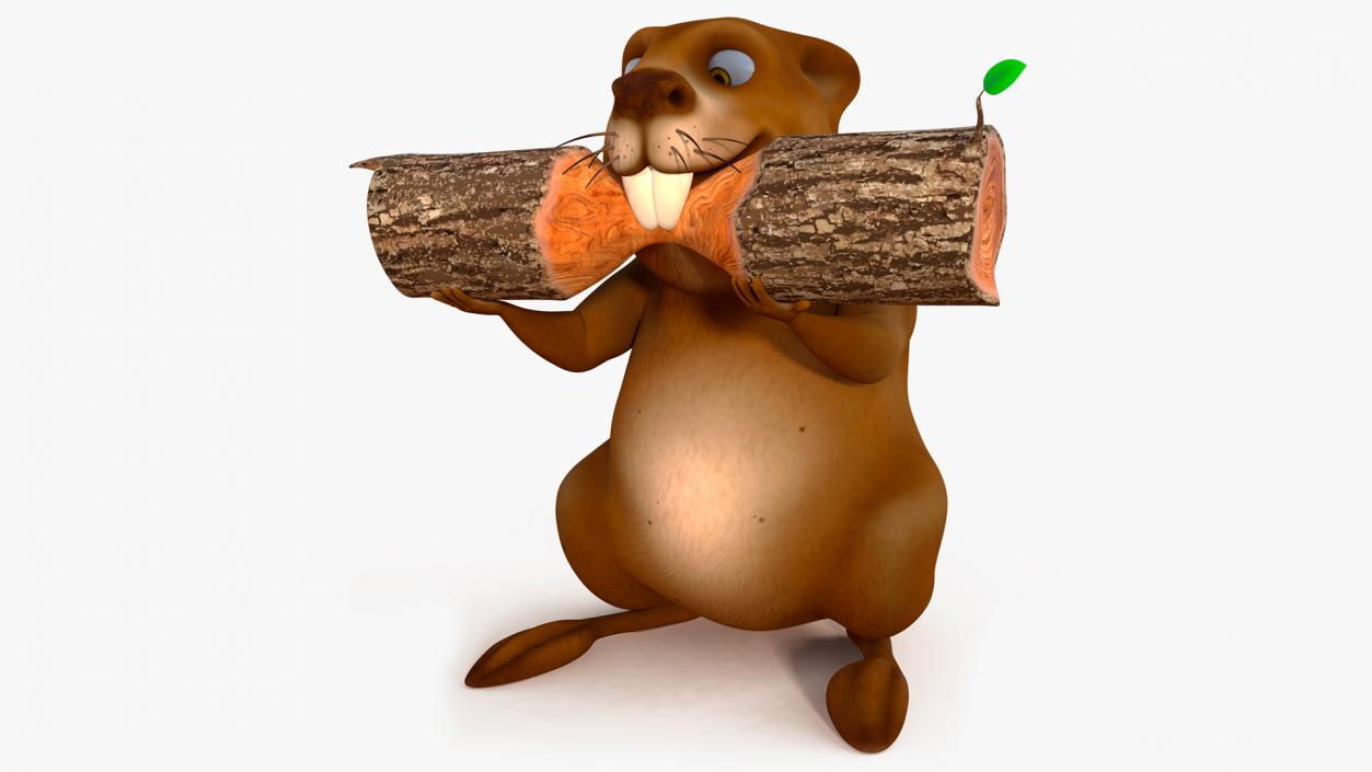 3D Cartoon Beaver with Log model