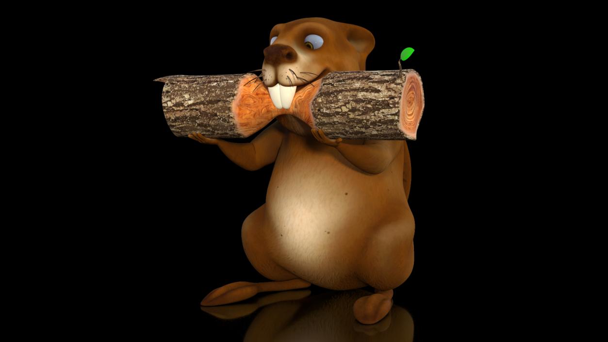 3D Cartoon Beaver with Log model