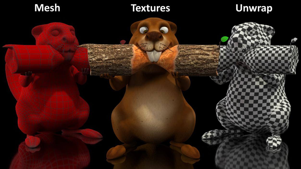 3D Cartoon Beaver with Log model