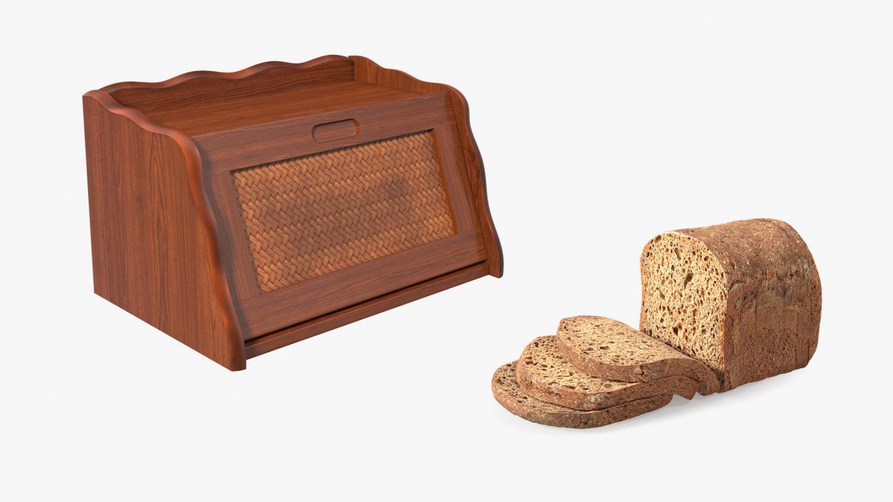 3D Wooden Bread Box with Bread Collection model