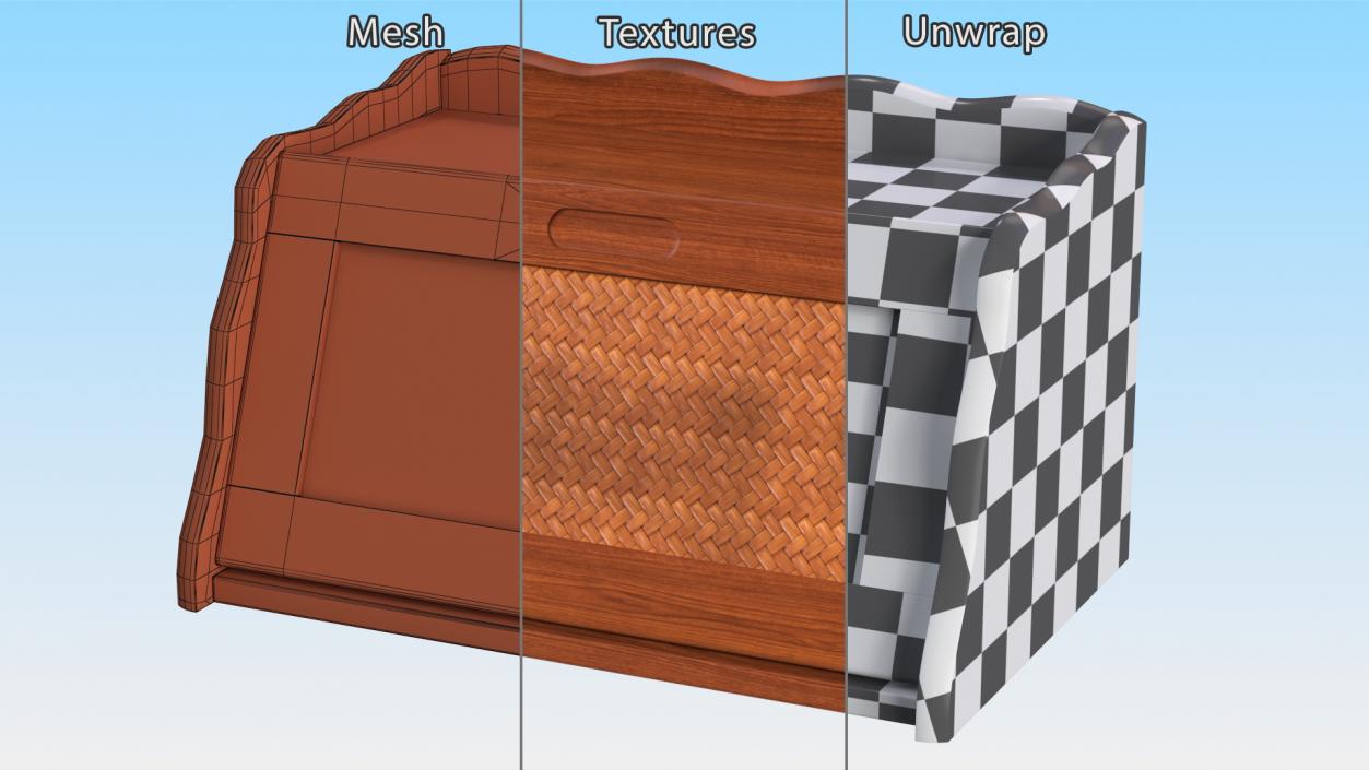 3D Wooden Bread Box with Bread Collection model