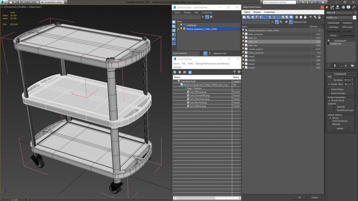 3D Medical Equipment Trolley White