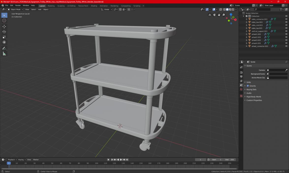 3D Medical Equipment Trolley White