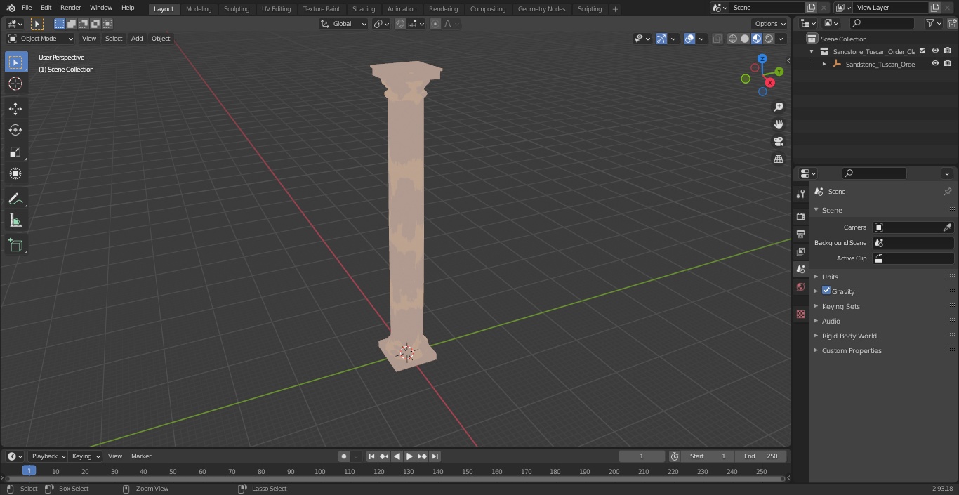 Sandstone Tuscan Order Classical Column 3D model