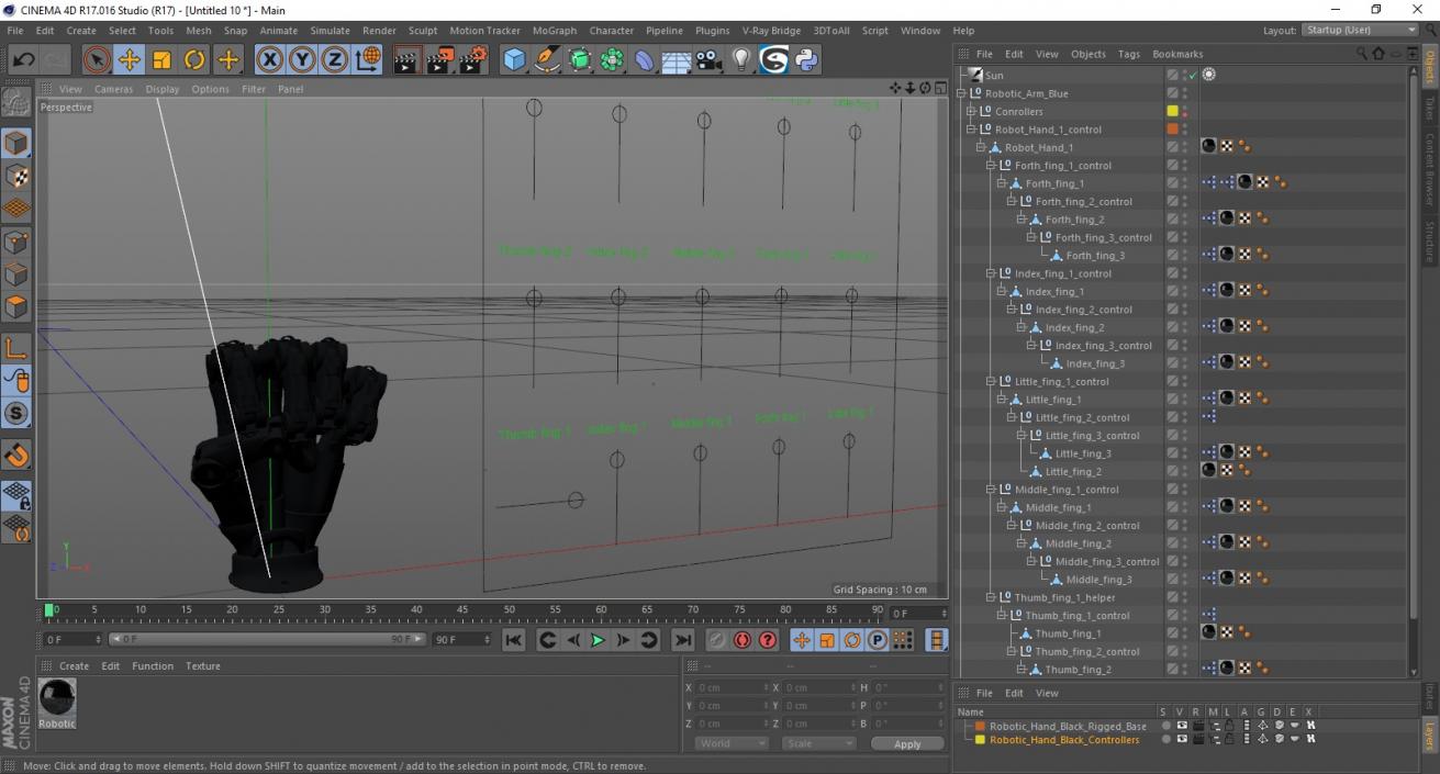 Robotic Hand Black Rigged for Cinema 4D 3D model