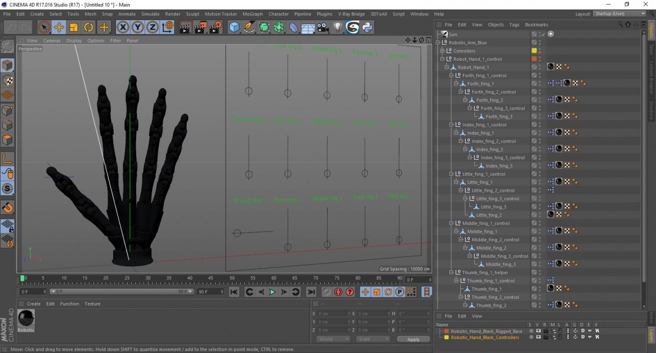 Robotic Hand Black Rigged for Cinema 4D 3D model