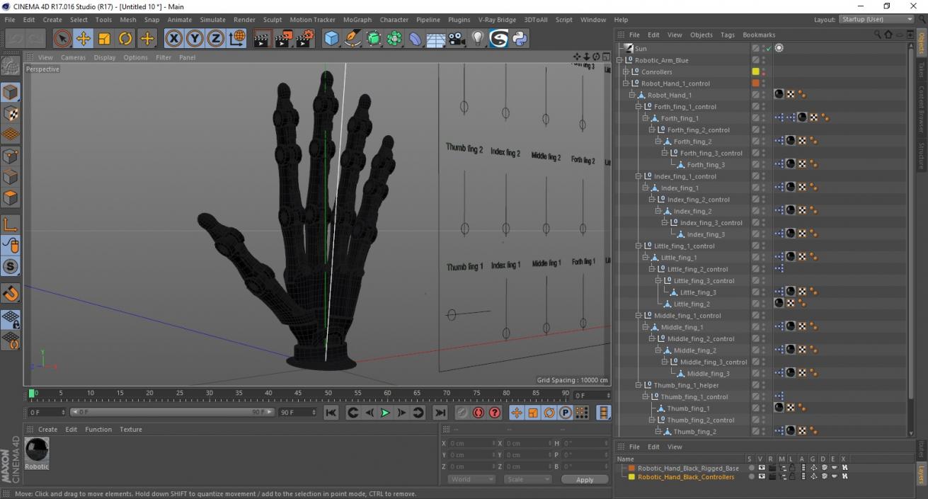 Robotic Hand Black Rigged for Cinema 4D 3D model