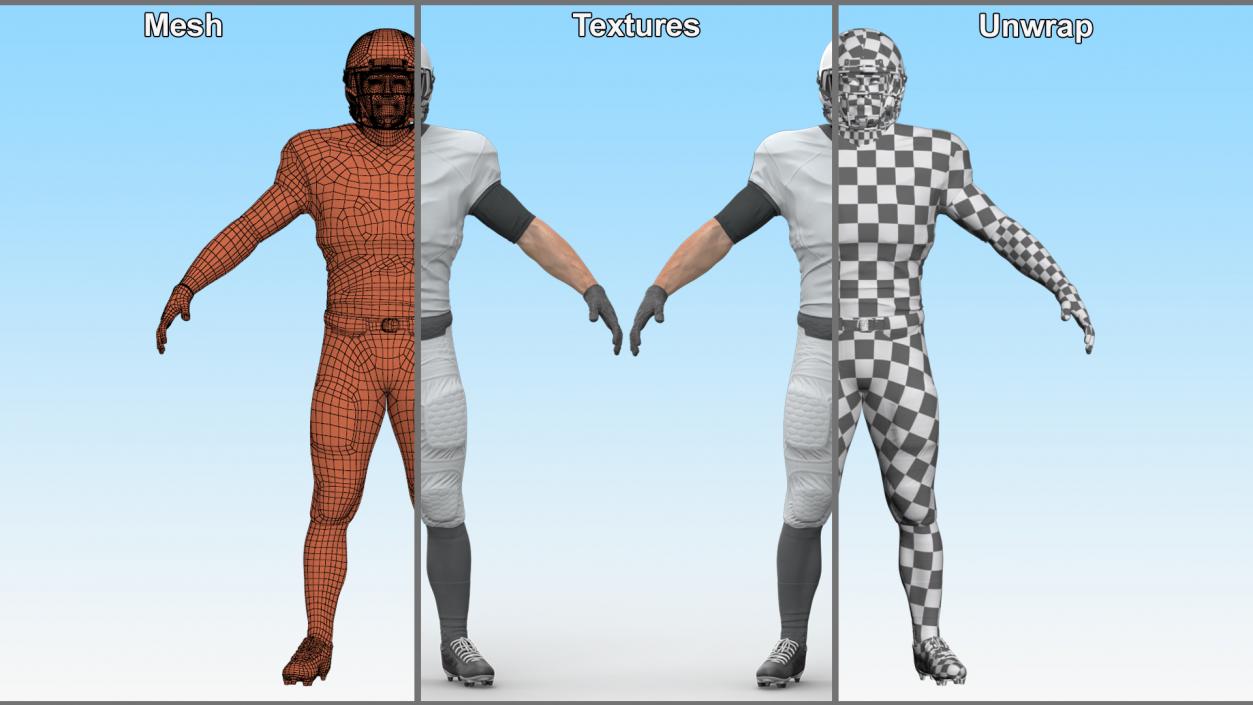 3D model Man White Uniform T-Pose American Football Players