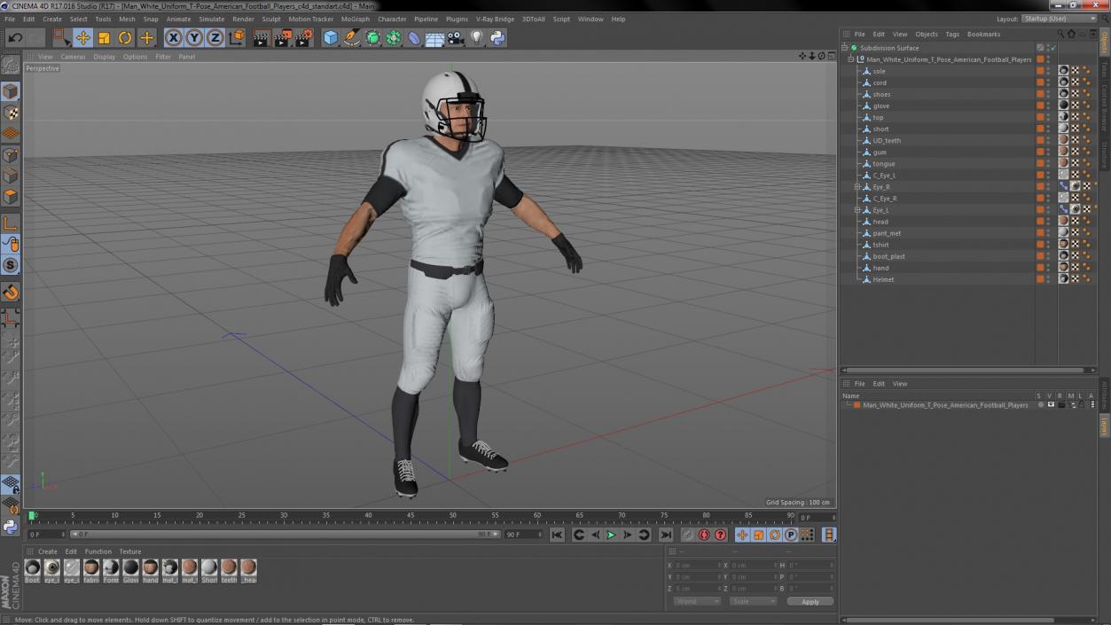 3D model Man White Uniform T-Pose American Football Players