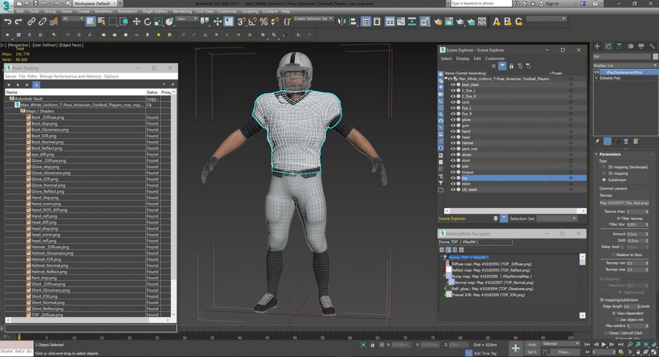 3D model Man White Uniform T-Pose American Football Players