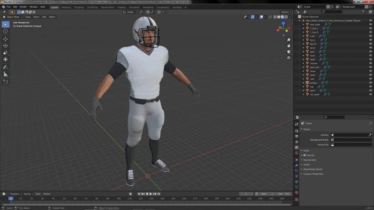 3D model Man White Uniform T-Pose American Football Players