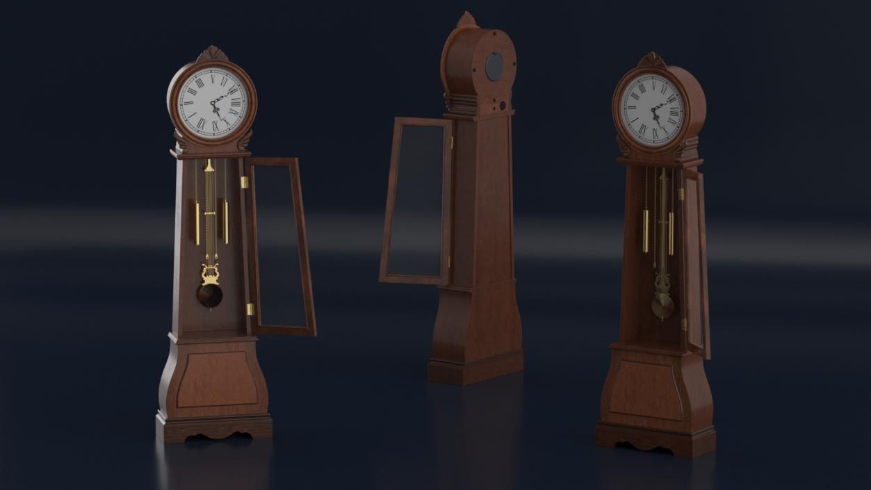 3D Grandfather Clock With Chime Dark Wood Open model