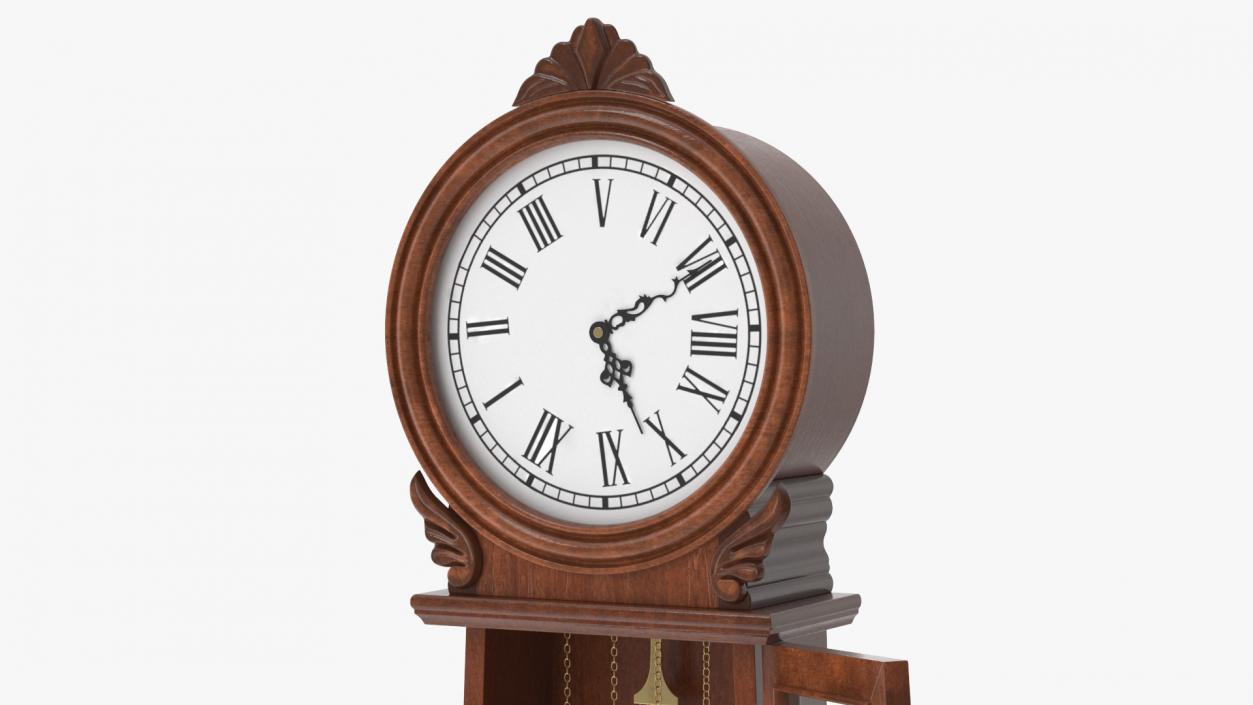 3D Grandfather Clock With Chime Dark Wood Open model