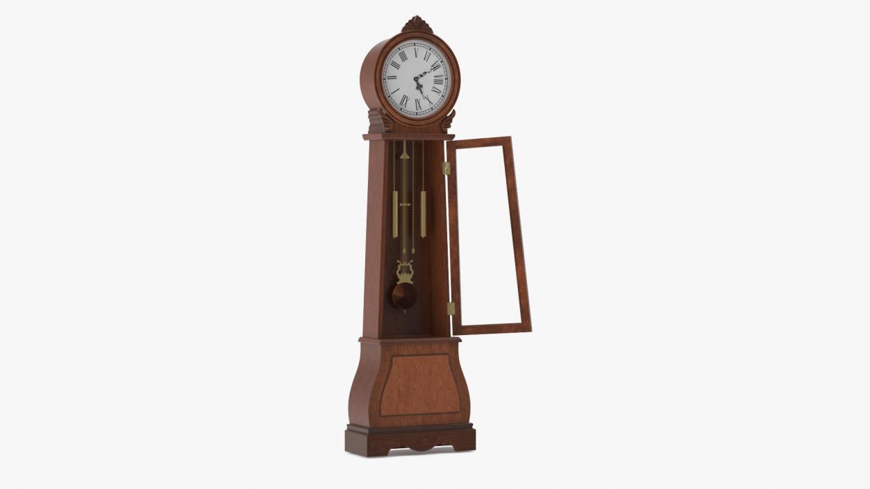 3D Grandfather Clock With Chime Dark Wood Open model