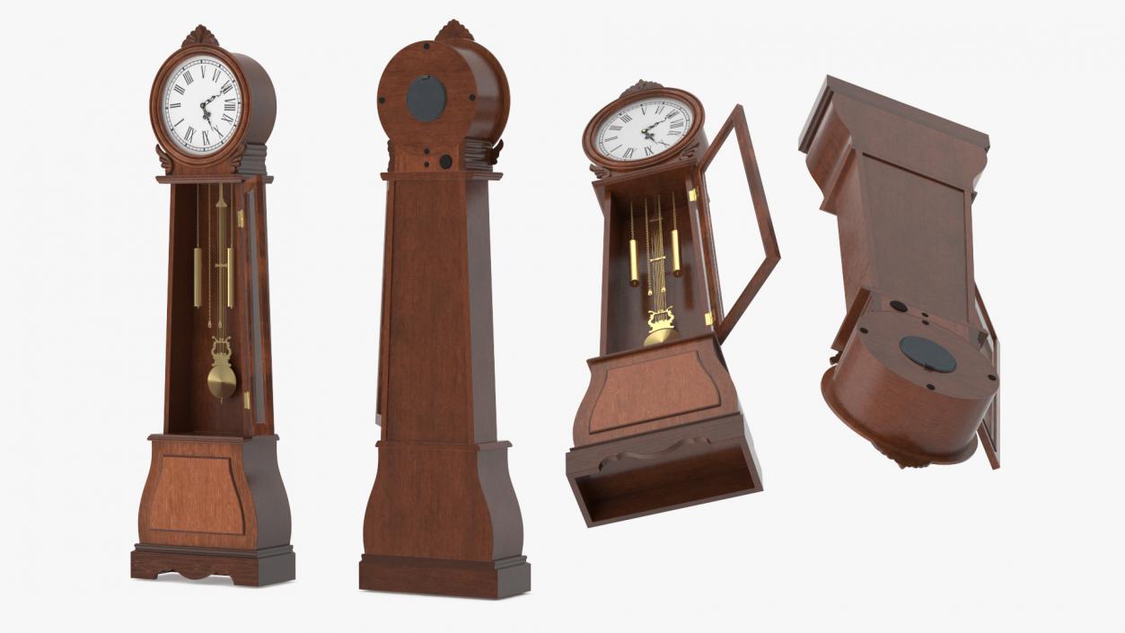 3D Grandfather Clock With Chime Dark Wood Open model