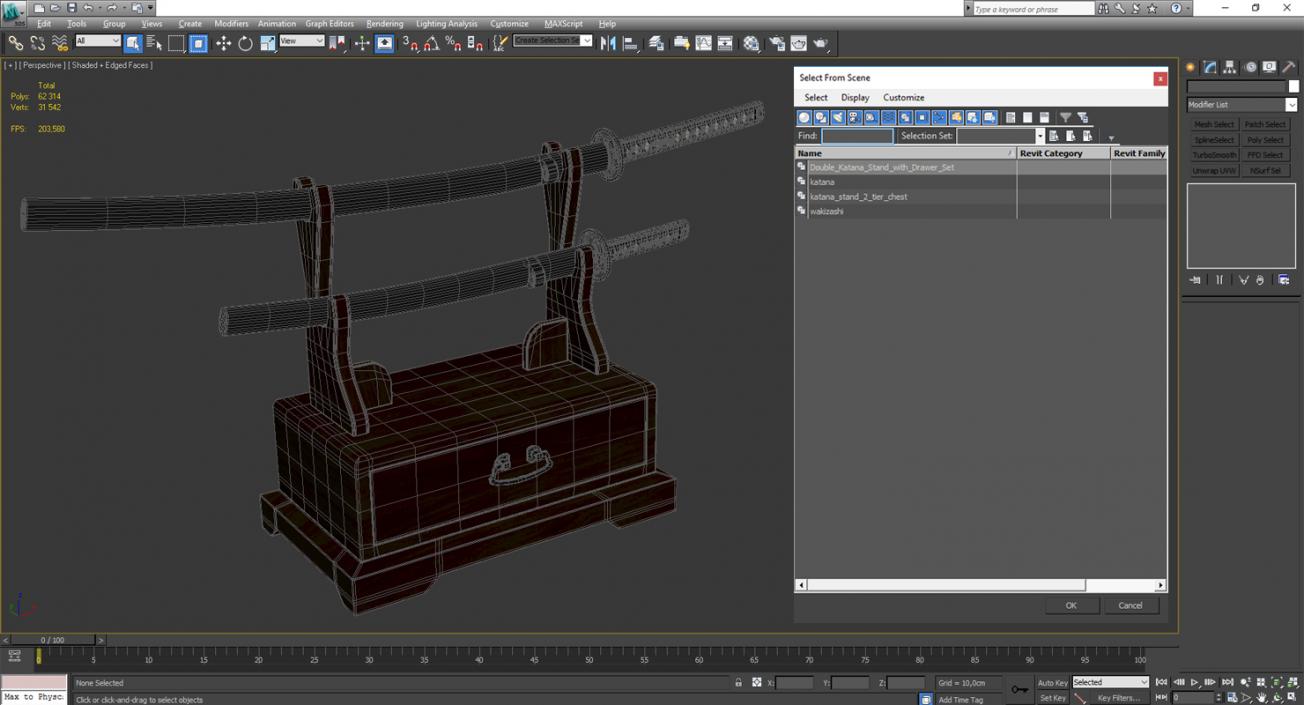 3D model Double Katana Stand with Drawer Set