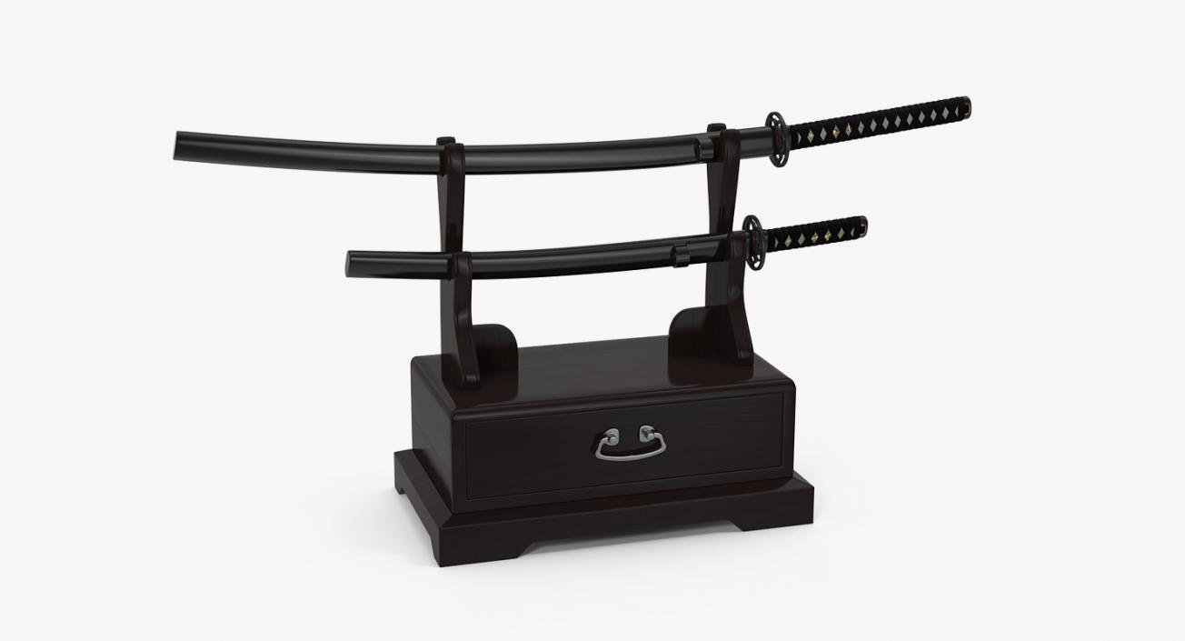 3D model Double Katana Stand with Drawer Set