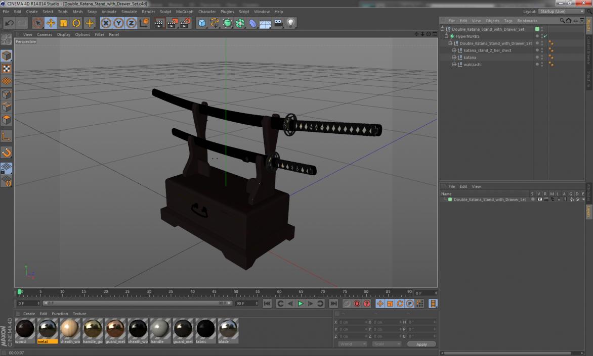 3D model Double Katana Stand with Drawer Set