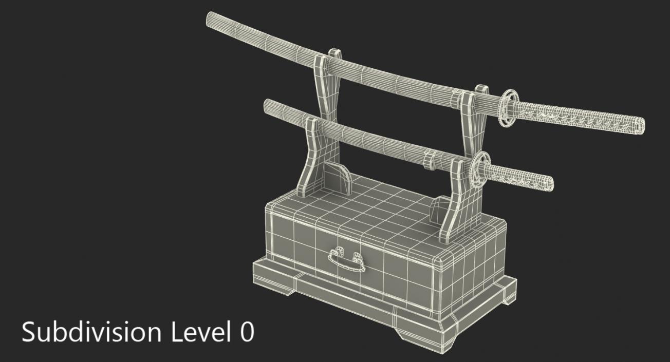 3D model Double Katana Stand with Drawer Set