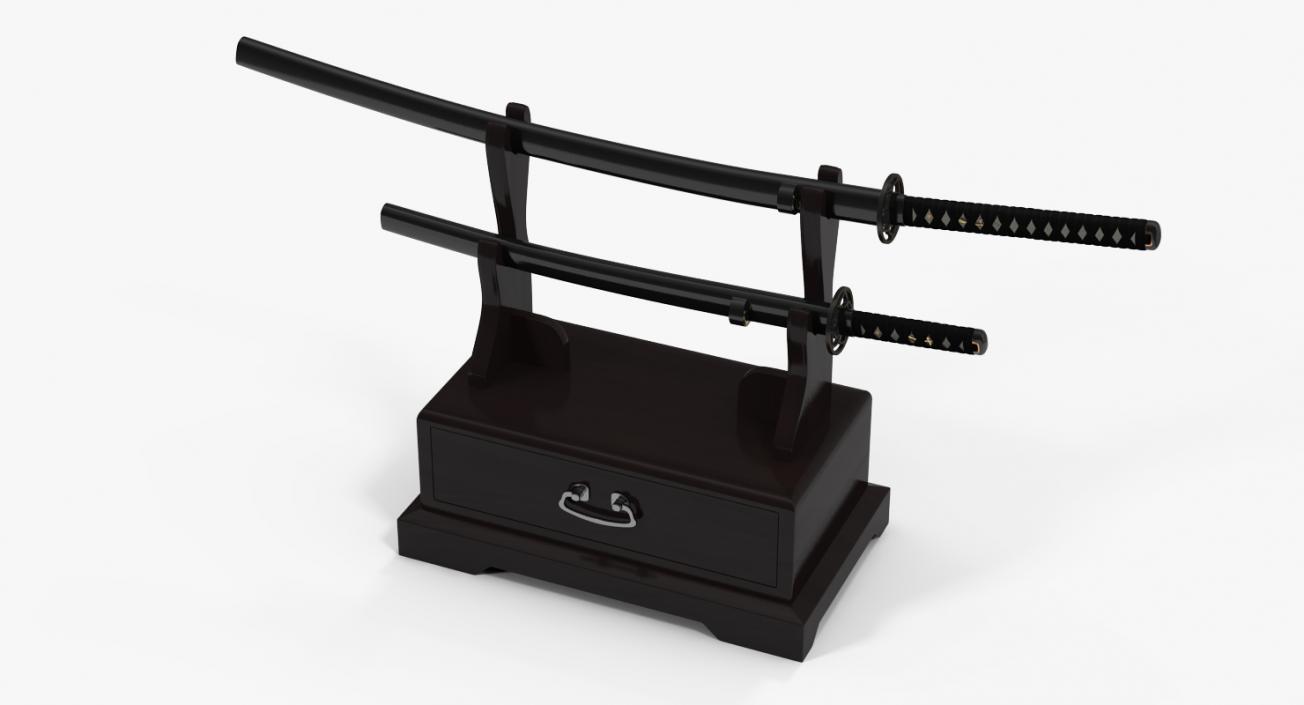 3D model Double Katana Stand with Drawer Set