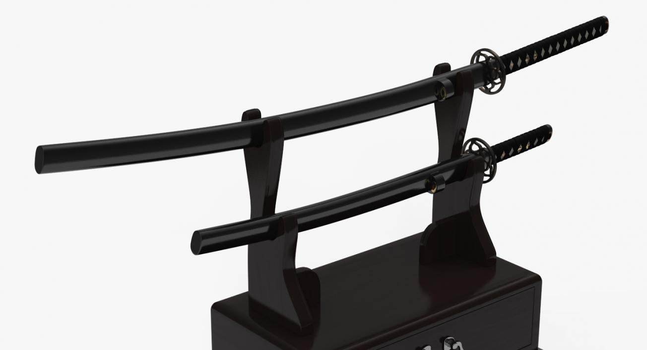 3D model Double Katana Stand with Drawer Set