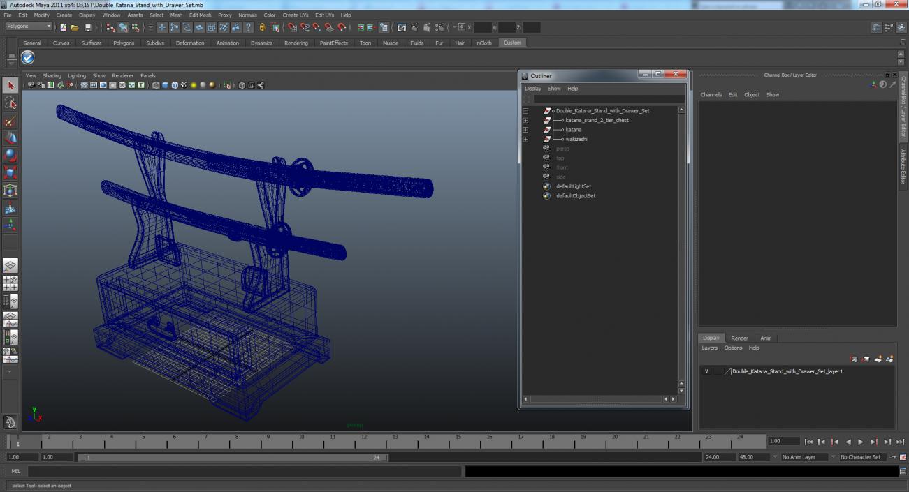 3D model Double Katana Stand with Drawer Set