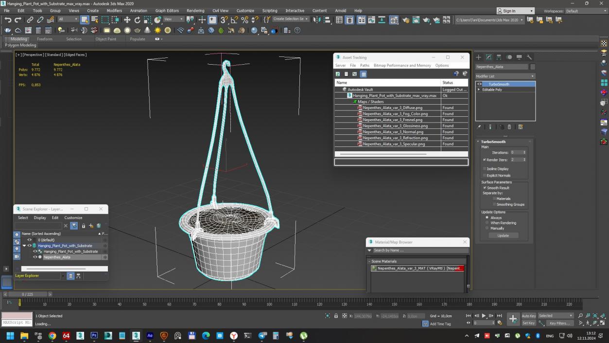 Hanging Plant Pot with Substrate 3D