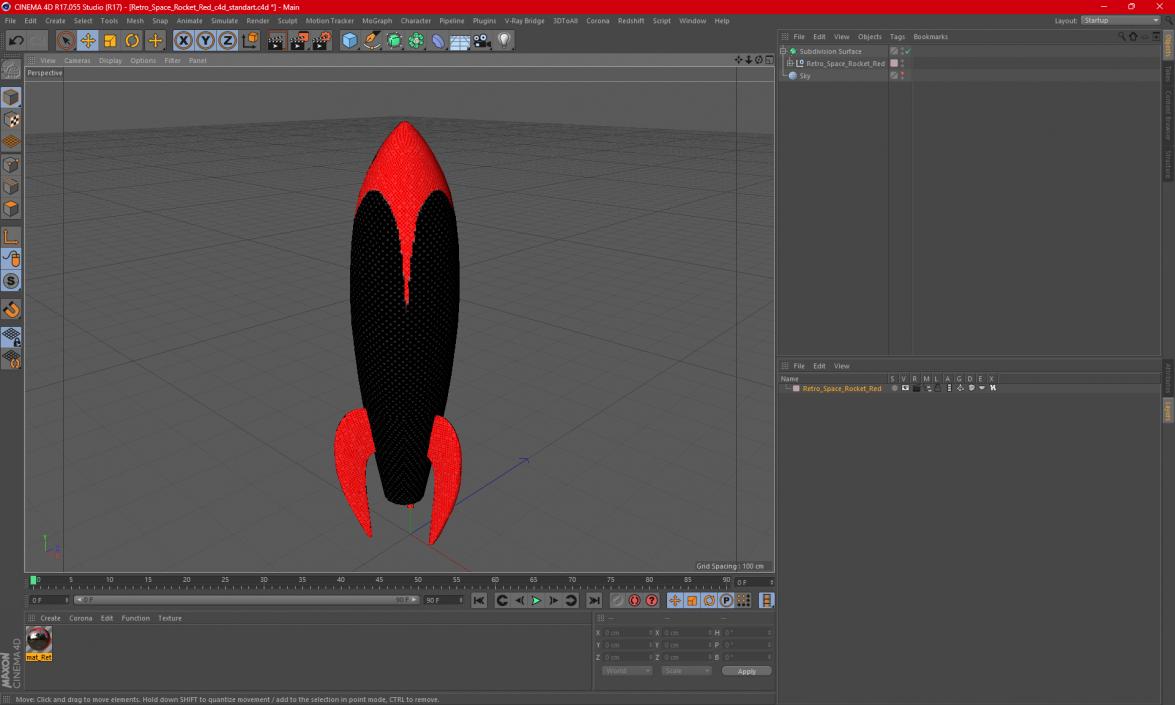 Retro Space Rocket Red 3D