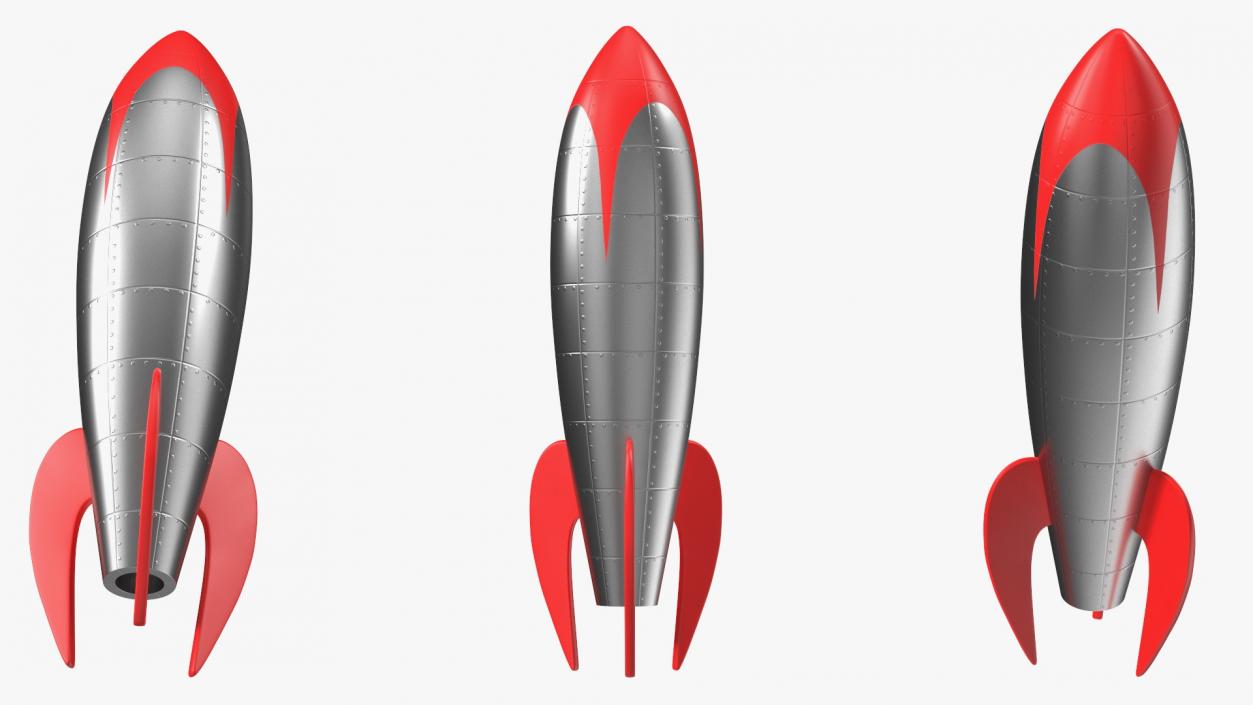 Retro Space Rocket Red 3D