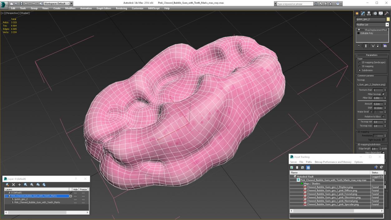 Pink Chewed Bubble Gum with Teeth Marks 3D model