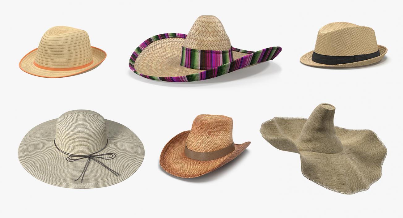 3D Straw Hats Collection 3 model