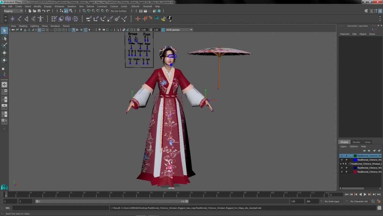 3D Traditional Chinese Woman Rigged for Maya