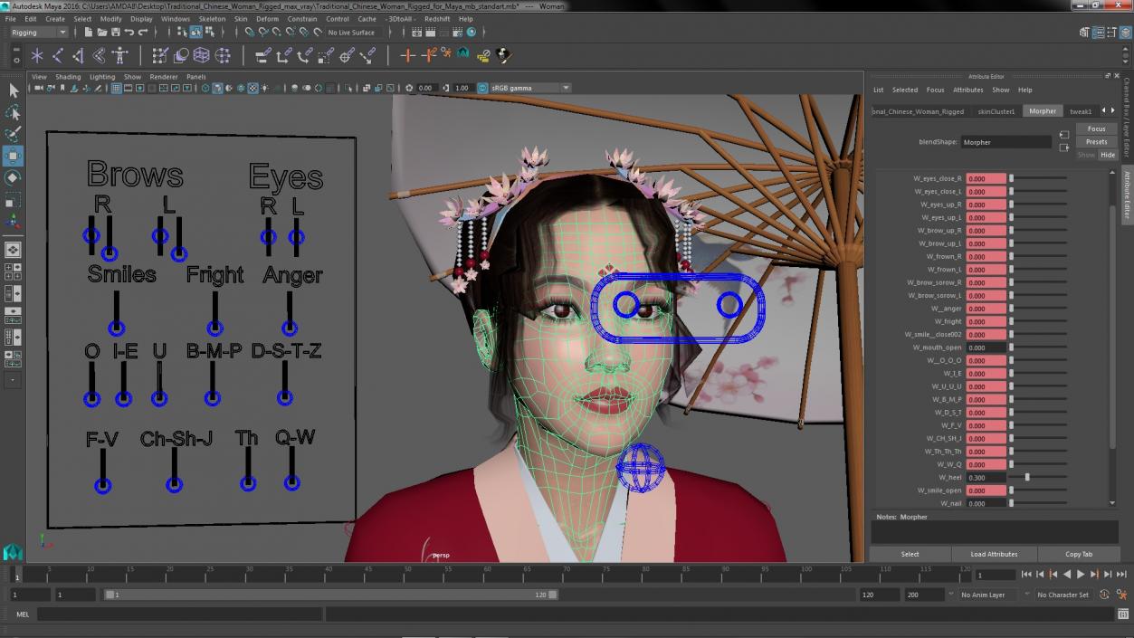 3D Traditional Chinese Woman Rigged for Maya