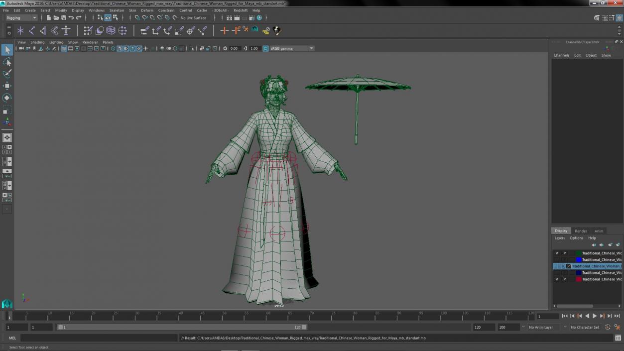 3D Traditional Chinese Woman Rigged for Maya