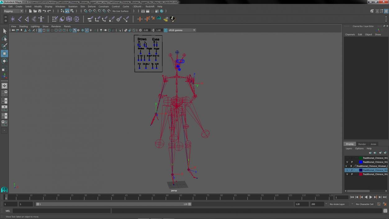 3D Traditional Chinese Woman Rigged for Maya