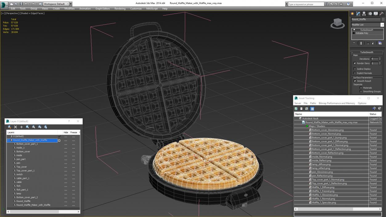 3D model Round Waffle Maker with Waffle