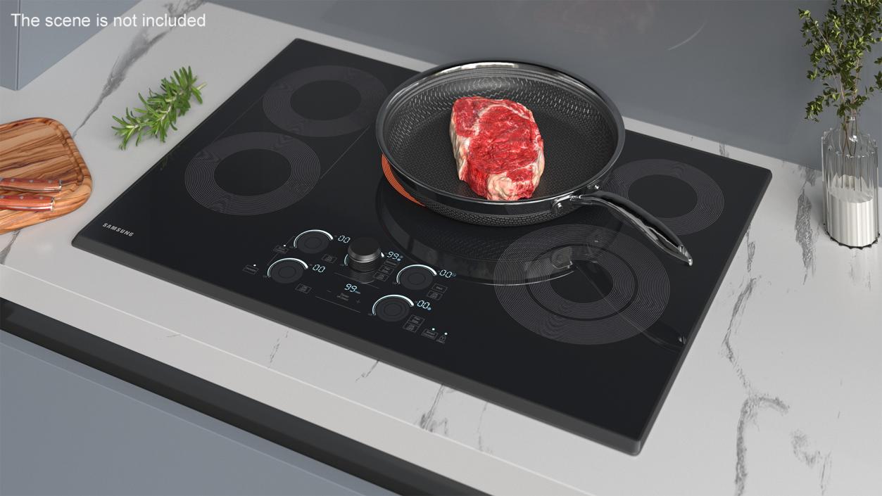 3D Induction Cooktop with Frying Pan and Steak model