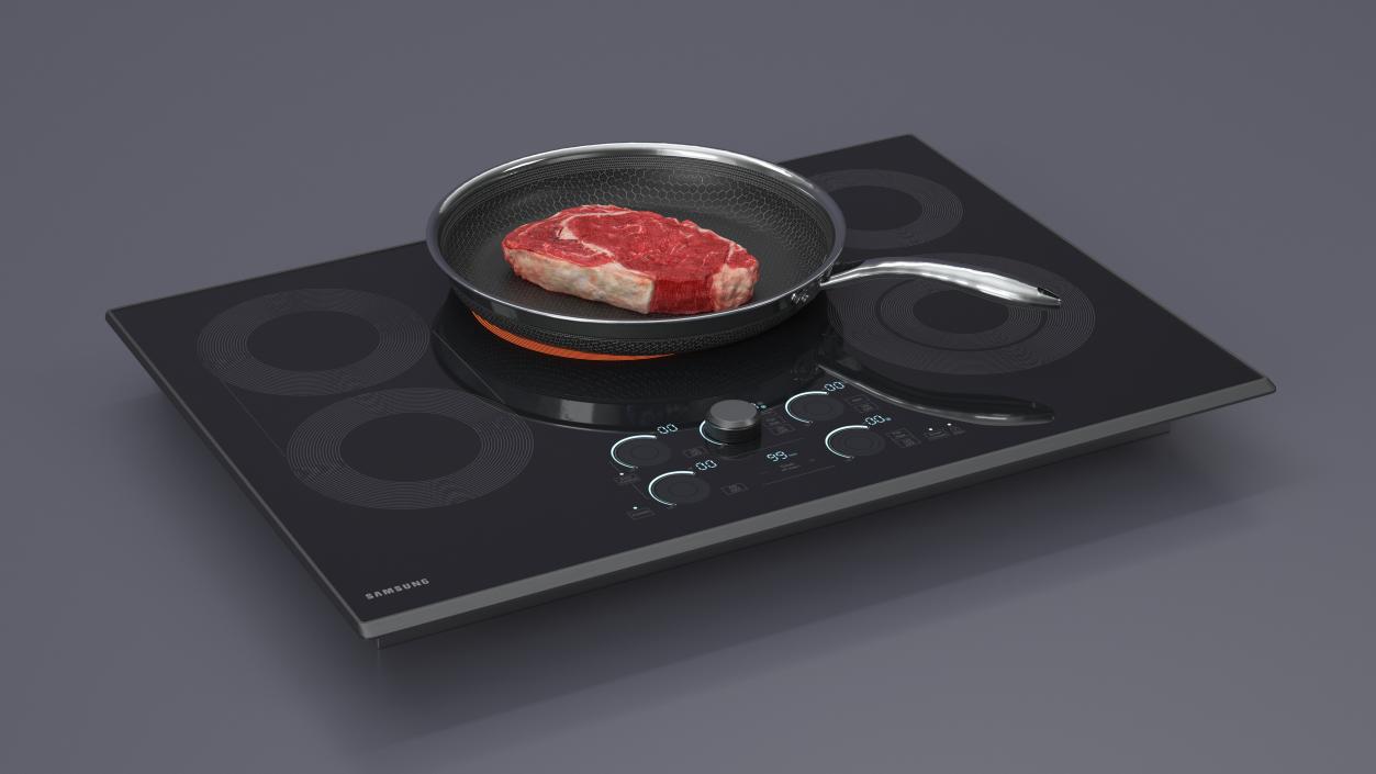 3D Induction Cooktop with Frying Pan and Steak model