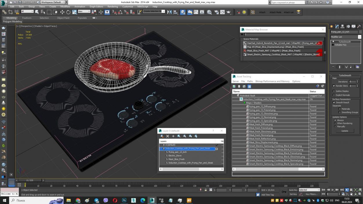 3D Induction Cooktop with Frying Pan and Steak model