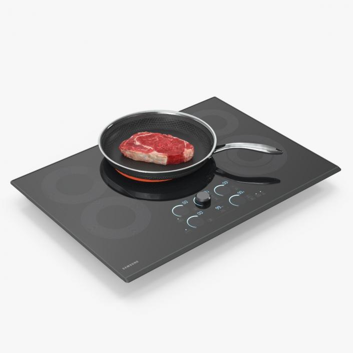 3D Induction Cooktop with Frying Pan and Steak model